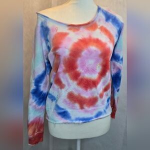 Chaser Tie-Dye Off-Shoulder Scoop Neck Sweatshirt